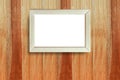 Wooden photo frame mock-up on wood vintage wall, framework on wooden wall background Royalty Free Stock Photo