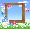 Wooden photo frames with flowers and butterfly