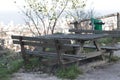 Wooden pic-nic table and bench Royalty Free Stock Photo