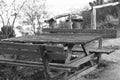 Wooden pic-nic table and bench Royalty Free Stock Photo