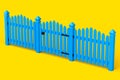 Wooden picket fence on yellow background that separates the objects Royalty Free Stock Photo