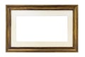 Wooden picture frame with beige passepartout on white background