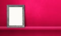 Wooden picture frame leaning on a pink shelf. 3d illustration. Horizontal banner Royalty Free Stock Photo