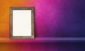 Wooden picture frame leaning on a rainbow shelf. 3d illustration. Horizontal banner Royalty Free Stock Photo