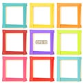 9 wooden picture frames color set Royalty Free Stock Photo