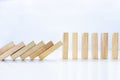 Wooden pieces domino effect stopping with stand wooden pieces. Royalty Free Stock Photo