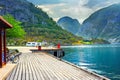 Wooden pier in Aurland. Aurlandsfjord, Norway