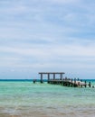 Wooden Pier Beach Scene at Playa del Carmen, Mexico Royalty Free Stock Photo