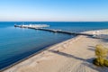 Wooden pier and beach in Sopot Poland. Aerial view Royalty Free Stock Photo