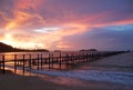 Wooden pier and beautiful sky at the sunrise Royalty Free Stock Photo