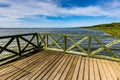 Wooden pier on big lake Lebsko in Poland. Royalty Free Stock Photo