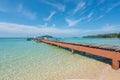 Wooden pier with boat in Phuket, Thailand. Summer, Travel, Vacation and Holiday concept. Royalty Free Stock Photo