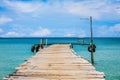 Wooden pier and cloudy sky ,noon light in koh kood Thailand Royalty Free Stock Photo