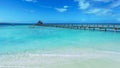 Wooden pier on dominican lagoon. Copy space, wide angel Royalty Free Stock Photo