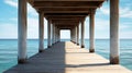 Wooden pier extends into sparkling sea.AI Generated