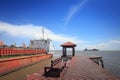 Wooden pier and Gazebo for relaxing on the tropical beach Royalty Free Stock Photo