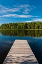 Wooden pier on lake symmetrical scene