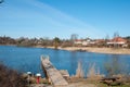 A wooden pier in town of Nyraad in Denmark Royalty Free Stock Photo