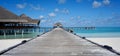 Wooden pier leading water bar on indian ocean in the Maldives