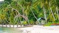 Wooden Pier of an local Village on Gam Island, West Papuan, Raja Ampat, Indonesia