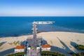 Wooden pier with marina in Sopot resort, Poland. Aerial view