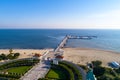 Wooden pier with marina in Sopot resort, Poland. Aerial view Royalty Free Stock Photo