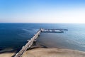 Wooden pier with marina in Sopot resort, Poland. Aerial view