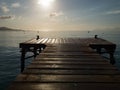 Wooden pier, Playa de Muro, Alcudia bay, Spanish island Mallorca