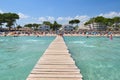 Wooden pier on Playa de Muro beach on Mallorca Royalty Free Stock Photo