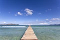 A wooden pier at Playa de Muro beach in Mallorca Royalty Free Stock Photo