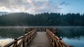 Wooden pier in Savsat Karagol Black lake in Eastern Black Sea Region, Turkey