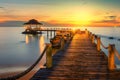 Wooden pier between sunset in Phuket, Thailand.
