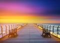 The wooden pier at sunset in Saltburn by the Sea, North Yorkshire, UK Royalty Free Stock Photo