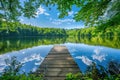 Wooden pier on a tranquil forest lake Royalty Free Stock Photo