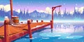 Wooden pier on winter lake, pond or river Royalty Free Stock Photo
