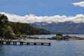 Wooden pier in Wooden pier in Los Arrayanes National Park.San Ca Royalty Free Stock Photo