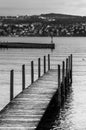 Wooden pier on Zurich lake in winter Royalty Free Stock Photo