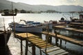 Wooden piers and fishing boats Royalty Free Stock Photo