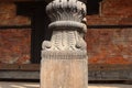 Wooden pillar with classical finish, Wooden carving, finest carving detailing in the wooden pillar, wood carvings at old ancient Royalty Free Stock Photo