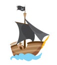 Wooden pirate buccaneer filibuster corsair sea dog ship icon game, isolated flat design. Color cartoon frigate. Vector Royalty Free Stock Photo