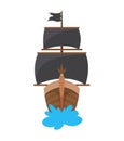 Wooden pirate buccaneer filibuster corsair sea dog ship icon game, isolated flat design. Color cartoon frigate. Vector Royalty Free Stock Photo