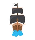Wooden pirate buccaneer filibuster corsair sea dog ship icon game, isolated flat design. Color cartoon frigate. Vector