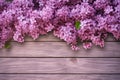 Wooden plank backdrop enhanced by the elegance of lilac flowers in bloom.