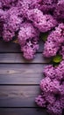 Wooden plank backdrop enhanced by the elegance of lilac flowers in bloom