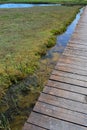 Wooden plank bridge across marshy land near healing muds and beaches of Nin, croatia, adriatic