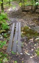 Wooden plank bridge across small water creek Royalty Free Stock Photo