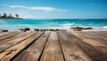 Wooden Plank On Water, Summer Coastline, Blue Wave, Tropical Relaxation Generated By AI