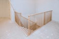 Wooden planks around pole stairs handrails renovation for wooden railing for stairs