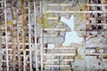 Wooden planks in damaged old concrete wall Royalty Free Stock Photo