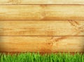 Wooden planks and green grass background Royalty Free Stock Photo